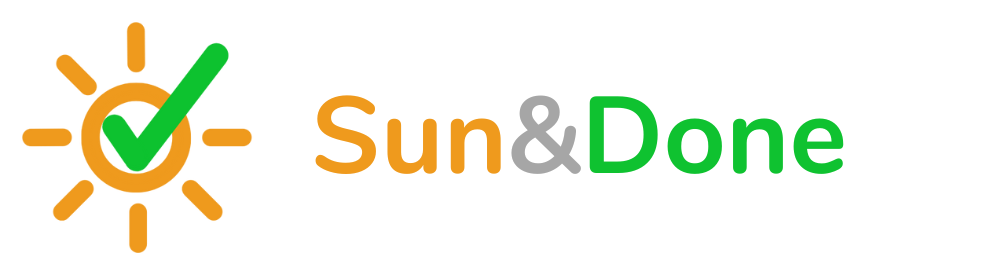 Sun and Done logo of a sun with a green checkmark